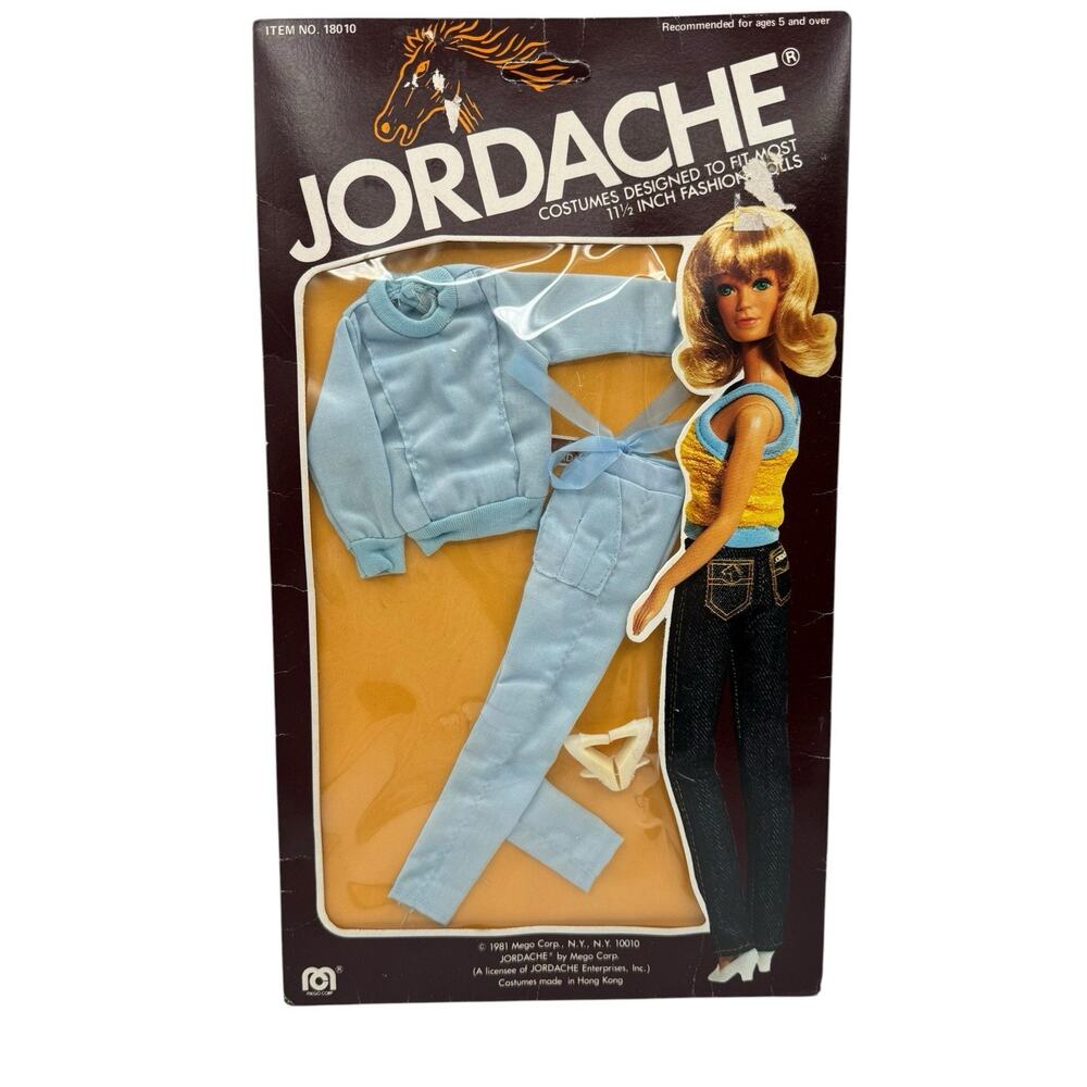 Vtg Jordache Fashion Doll Outfit #18010 Blue 2-Piece Top Pants Shoes 1981 New